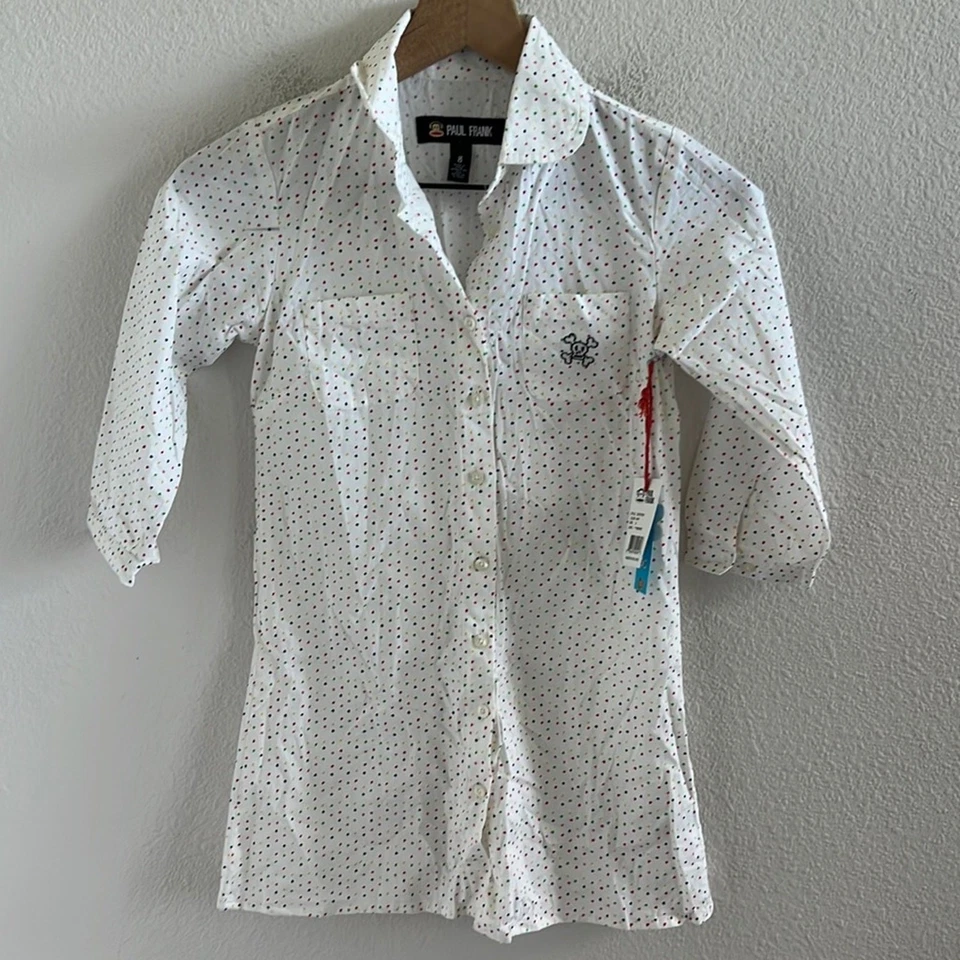 NWT Paul Frank Heart Polka Dot Cotton Sleep Dress Front Button Collar Nostalgic — 第 1/4 张图片