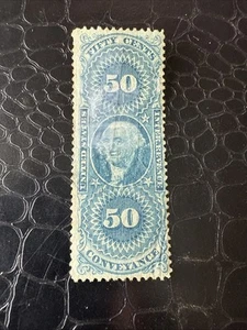 USA 50 Cent Internal Revenue Stamp Small Errors And Stamped. - Picture 1 of 2