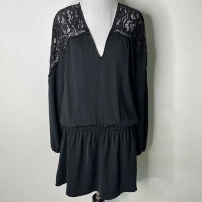 Ramy Brook Women's Black Long Sleeve V-Neck Sheer Mini Dress Size Small - Image 1 of 4