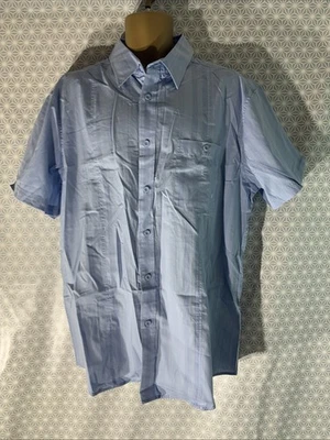 Mens Kangol Size XL Pale Blue Stripe Short Sleeve Smart Casual Work Shirt - Image 1 of 4