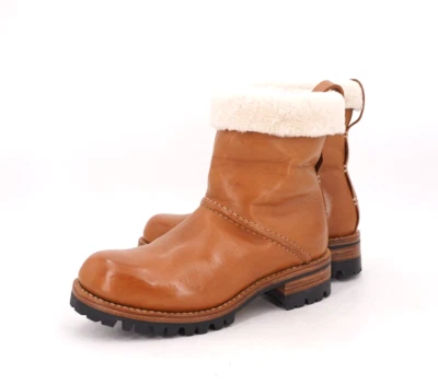 $900 | FEIT EU 36 SIZE 6 WOOL PULL UP WOMENS SHEARLING BROWN TAN BOOTS CHELSEA - Image 1 of 4