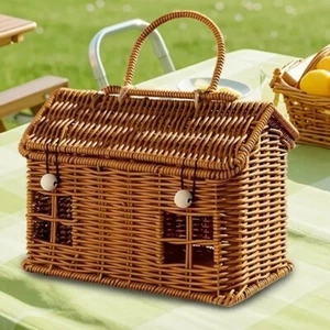 NWOT boho faux rattan woven house purse bag house shaped boho purse rustic - Picture 1 of 3