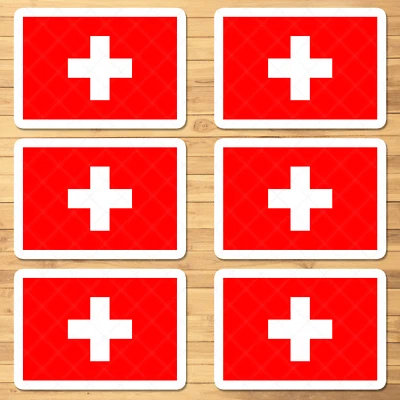 STICKERMANIAC Set of 6 - Switzerland Flag Vinyl Stickers - Swiss Flag for Tumbler , Laptop