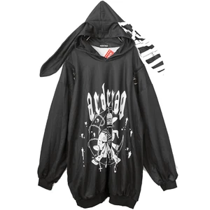 ACDC RAG Goth Emo Punk Bunny Ear Oversized Cute Hoodie - Picture 1 of 2