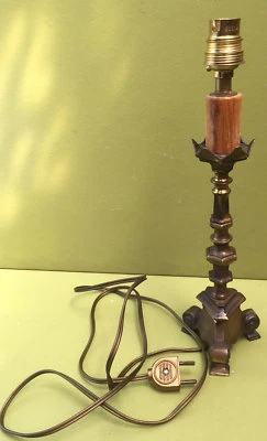 BOUGEOIR 23cm5 BRONZE ELECTRIFIÉ MONTÉ EN LAMPE - Photo 1/4