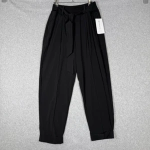 Athleta Womens 8 Cardiff Pants Trousers Black Tie Front Tapered Cuffed Leg NWT - Picture 1 of 7