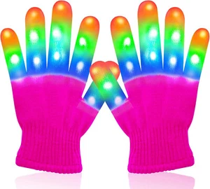 Elctro LED Light Up Pink Gloves Small Adult Fingers Flashing Party 7 Colors NEW - Picture 1 of 8