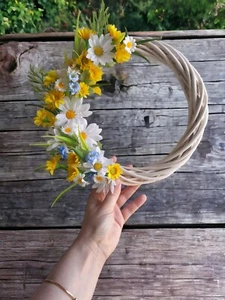 Handmade Summer Wreath Sunflower Silk Artificial Flower Daisy Wicker Cottage - Picture 1 of 5