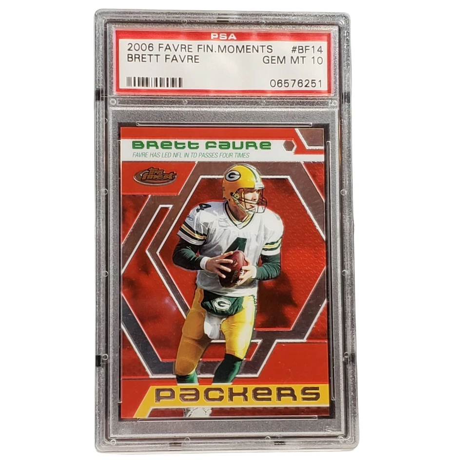 2006 Topps Finest Moments Red | Brett Favre | BF14 | PSA 10 | Pop 8 - Image 1 of 2