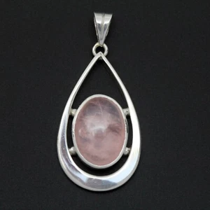 Anhänger - 925 Silber - Rosenquarz Edelstein Cabochon - Handarbeit - Bild 1 von 8