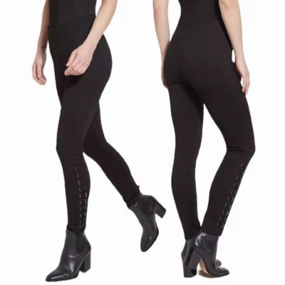 Lysse Empire Ponte Knit Leggings Size XS Womens Black Lace Up Side Seam Pull On - Image 1 of 4