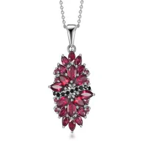 BEAUTIFUL 4.65ctw Rhodolite & Black Spinel Pendant Necklace 20" Rhodium Plated - Picture 1 of 7