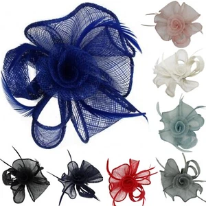 Small Flower Feather Clip Fascinator Headpiece Brooch Wedding Royal Ascot Formal - Picture 1 of 9