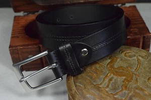 CINTURON HOMBRE SUTURA NEGRO GENUINO CUERO VACUNO 35 MM HECHO A MANO MA LEATHER - Imagen 1 de 7