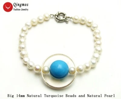 Natural Pearl Bracelets for Women with White Pearl & Blue Turquoise Bracelet 453 - Image 1 of 4