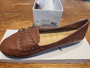 Victoria K Women's Double Buckles Gold Studs Ballerina Flats, Brown, Size: 8.5 - Picture 1 of 6