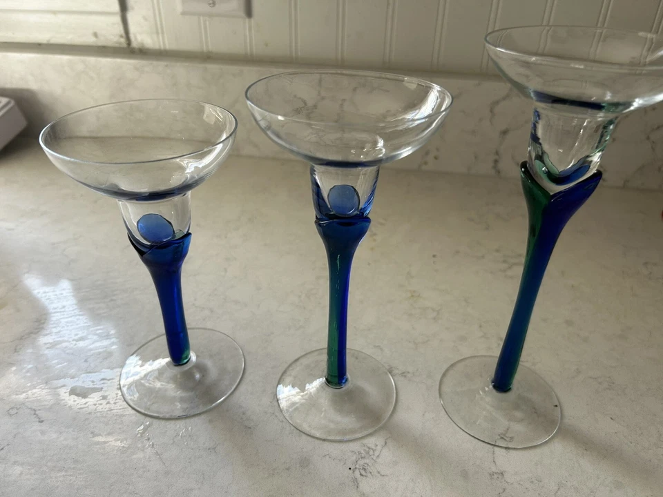 Luigi Bormioli Wine Tulip Glasses (3) Blue hand blown Foto 1 de 4