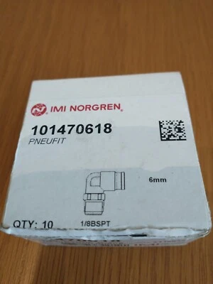IMI NORGREN 10 Stück Norgren PNEUFIT Serie Winkel Gewinde Adapter, R 1/8 Außengewinde auf Einstecken 6 mm