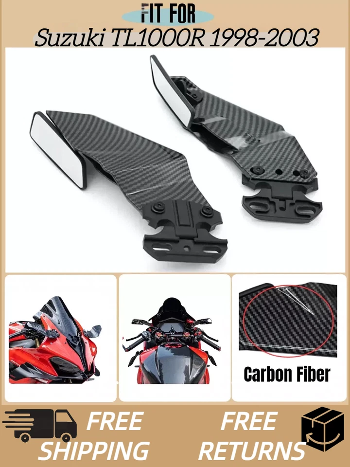 Espejos retrovisores estilo fibra de carbono negro Wind Wing para Suzuki TL1000R 1998-2003 Foto 1 de 4