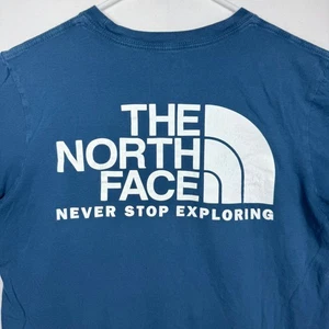 The North Face Women's T Shirt Blue Tee Never Stop Exploring Logo Sz Medium - Picture 1 of 9