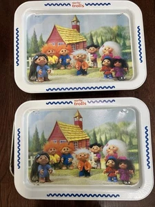 Pair of Vintage Norfin Trolls Metal Lunch Dinner TV Tray w/ Folding Legs 1992 - Picture 1 of 19