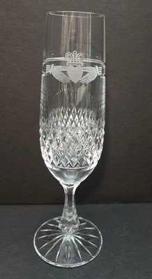 Galway Crystal Claddagh Ring Champagne Flute Glass Etched Older Design - Image 1 of 4