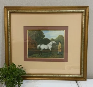 Vtg Orleans Co English Equestrian Race Horse Jockey Art Print Mat Gold Frame - Picture 1 of 14