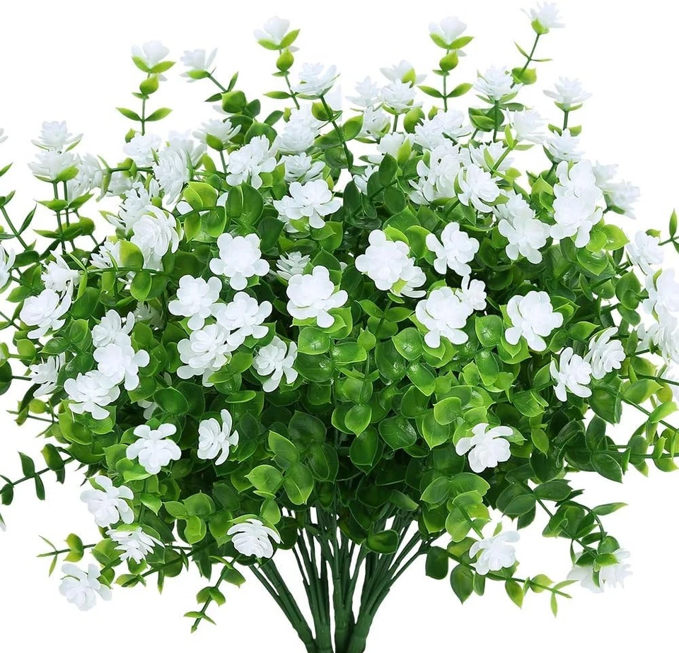 Artificial Flowers Fake Outdoor UV Resistant Boxwood Plants Shrubs Faux 4 White
