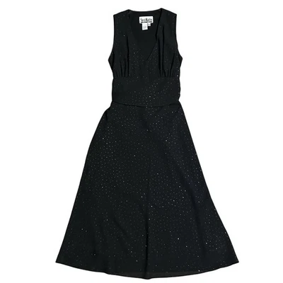 Vtg Sheri Martin Sleeveless Black Dress Fit Flare Fairy Glitter Whimsigoth Sz 8 - Image 1 of 4