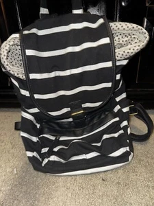 Madden Girl Black/White Striped Backpack Faux Leather School Work - Picture 1 of 4