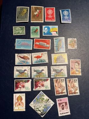 Suriname 1960s- 1980 Various 25 Pcs Stamps, 7 MNH,18 CTO And Used - Image 1 of 4