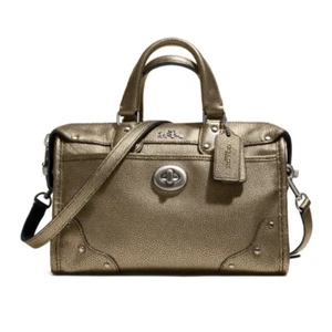 NWT Coach Metallic Leather Rhyder Satchel Crossbody Strap 33739 Brass $495 - Picture 1 of 1
