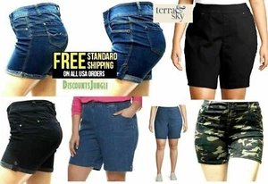 Women's Plus Size bermuda shorts Denim Stretch Elastic Pull on Jeans Short - Picture 1 of 47
