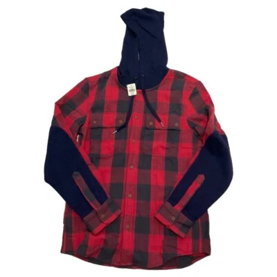 NEW L.L. Bean Signature Plaid Flannel Red Blue Long Sleeve Fleece Hoodie Size S - Image 1 of 4