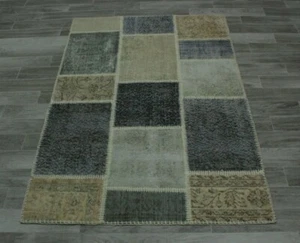 Traditional Patchwork Vintage Carpet Anatolian Oriental Hand Knotted Rug 3.8x4ft - Picture 1 of 12