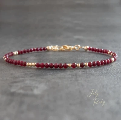 2025 ¡NUEVO! Pulsera Rubí 2MM Cuentas Nueva Piedras Preciosas Cristal Mujer Regalo para Madre Foto 1 de 4