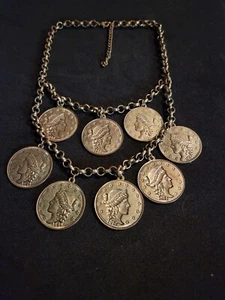 Vintage Replica Liberty 1854 Dangling Coins Necklace - Picture 1 of 3