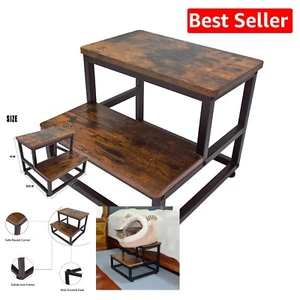 Heavy Duty Foldable Step Stool - Sturdy Metal & Wood for Kitchen & Bathroom - Picture 1 of 9