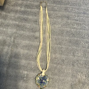 Artisan Handmade Dichroic Fused Blown Glass Heart Pendant Necklace - Picture 1 of 3