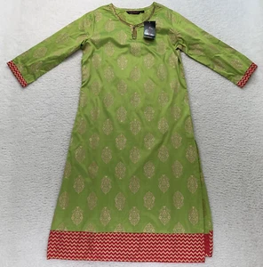 Rangmanch Damen Kurta Tunika Cover Up Top Gr. Small S grün gold geteilter Saum - Bild 1 von 10