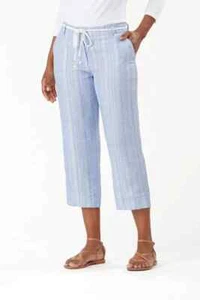Tommy Bahama Linen Blend Wide Leg Cropped Pants Womens 6 Blue Silver Stripes - Picture 1 of 9