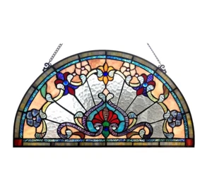 24" Half Circle Stained Glass Window Hanging Panel Suncatcher - Picture 1 of 3