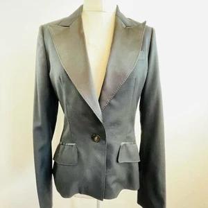 Yi Size 8 Black Tailored Wool Suiting Jacket With Silk Lapels - Picture 1 of 18