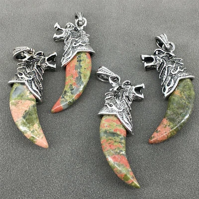 10件装天然Unakite石狼牙吊坠项链批发护身符运气 — 第 1/4 张图片