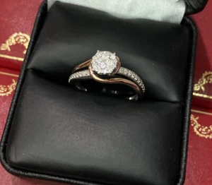 10k White Rose Gold Diamond SI Solitaire Wedding Engagement Cluster Ring 7 1/4 - Picture 1 of 14