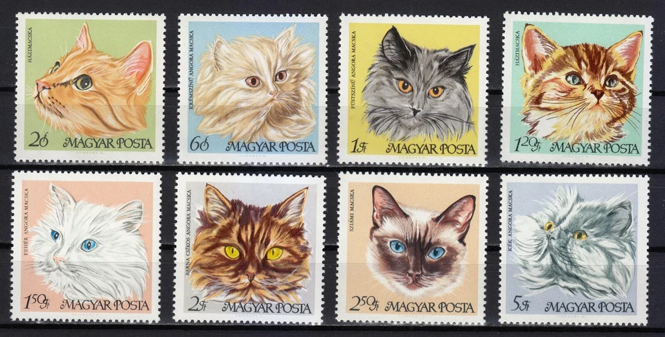 Hongrie 1968 MNH Mi 2387-2394 Sc 1880-1887 Domestic Cats ** - Photo 1/2