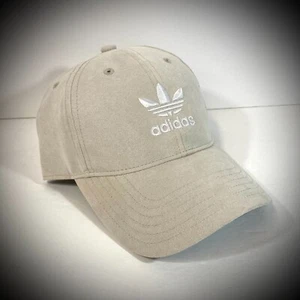 Women FAUX SUEDE ADIDAS HAT ivory off-white beige curved bill trefoil ladies NEW - Picture 1 of 8