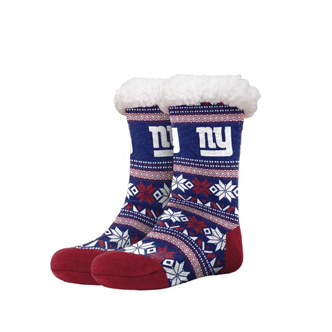 FOCO NFL New York Giants Fair Isle Footy Slippers Non-Skid Bottom Cover