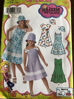 Simplicity Lizzie McGuire Pattern 4721 Girls' Summer Dress & Hat 7 8 10 12 14 - Image 1 of 3