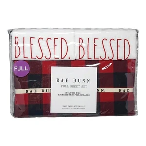 Rae Dunn Full Sheet Set With Two Embroidered Pillowcases Holiday Fits 17" Deep - Picture 1 of 7